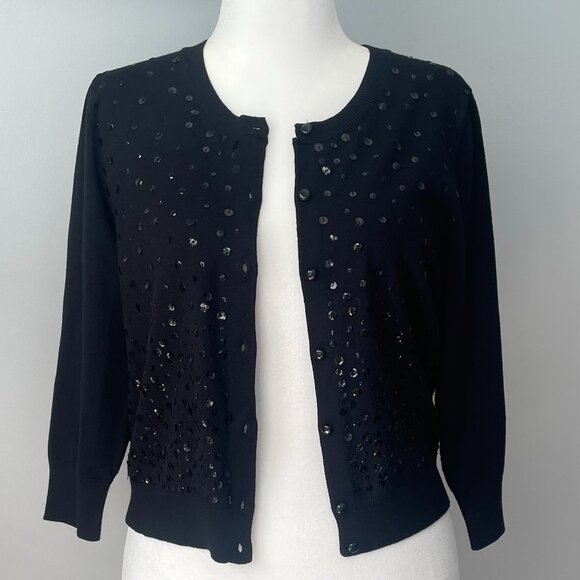 Women's Apt. 9 Black Cardigan Sweater Size L (fits like M) Sequins 3/4 Sleeves - Picture 9 of 9